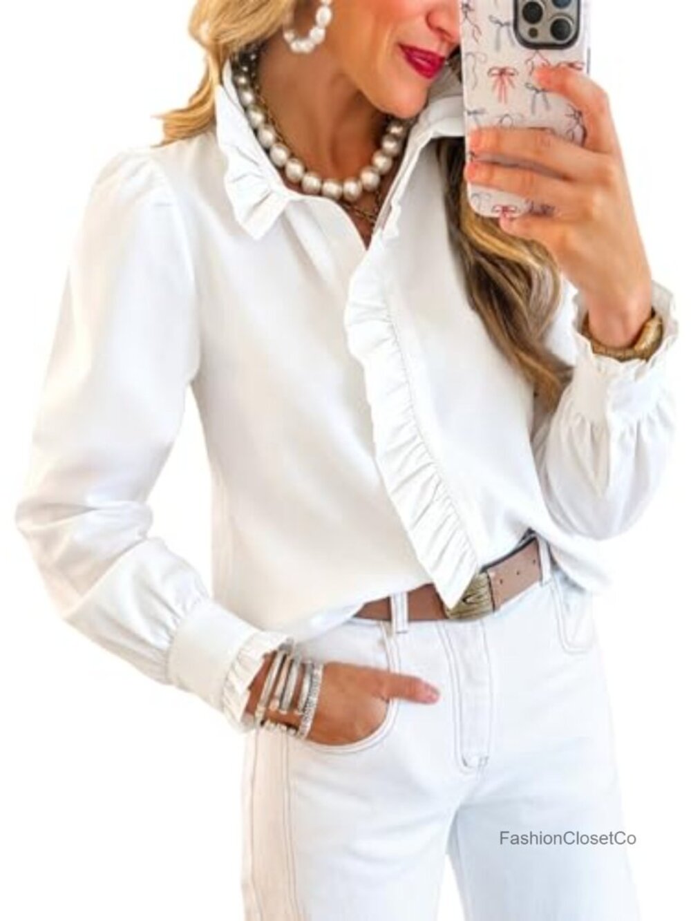Womens Puffy Sleeve Ruffle Shirt Striped Button Down Babydoll Blouse